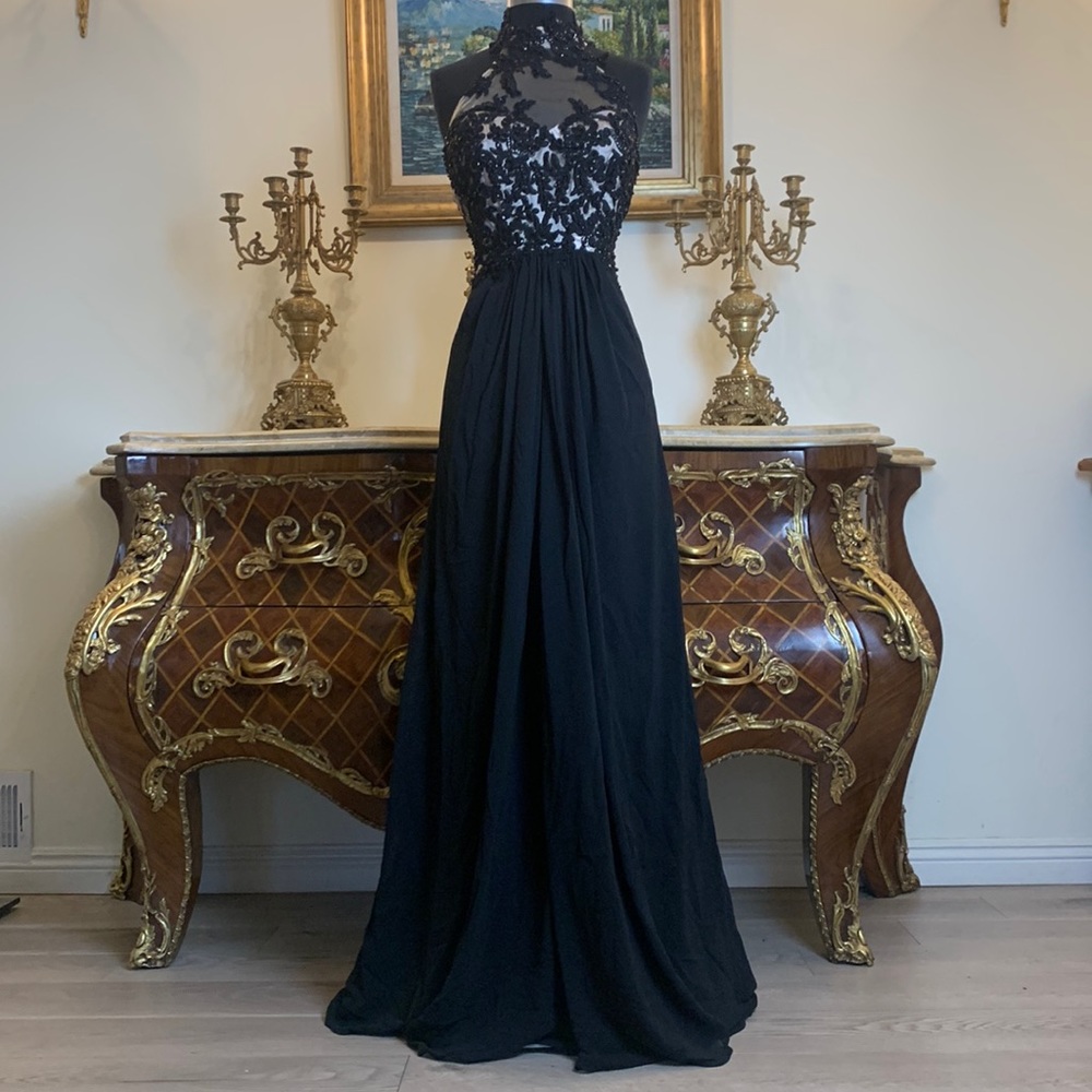 Women’s formal embroidery beaded bodice evening prom dress